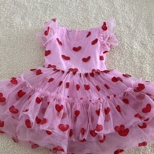 Pink Dress with Red Heart Pattern